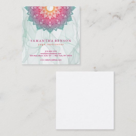 Elegant Lotus Flower Logo Yoga Vierkante Visitekaartje (Voorkant / Achterkant)