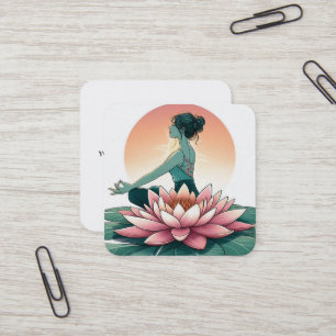 Elegant Lotus Flower Logo Yoga Vierkante Visitekaartje