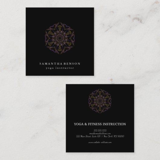 Elegant Lotus Flower Logo Yoga Vierkante Visitekaartje (Voorkant / Achterkant)