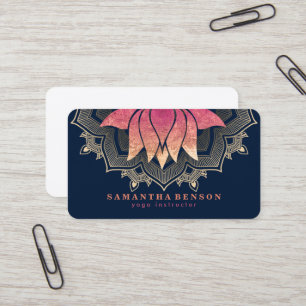 Elegant Lotus Flower Mandala Logo Yoga Instructor Visitekaartje