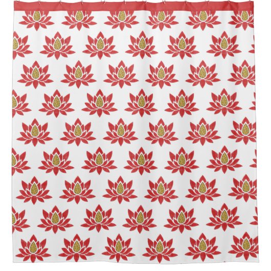 Elegant Lotus Flower Red Gold Zen Yoga Pattern Douchegordijn (Voorkant)