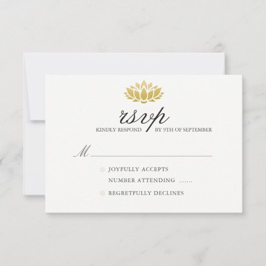 Elegant Lotus Flower Wedding RSVP-kaart RSVP Kaartje (Voorkant)