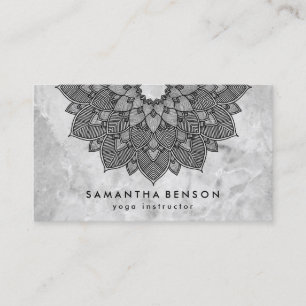 Elegant Lotus Flower White Marble Yoga Instructor Visitekaartje