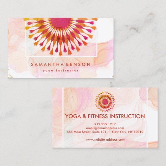 Elegant Lotus Flower White Marble Yoga Instructor Visitekaartje (Voorkant / Achterkant)