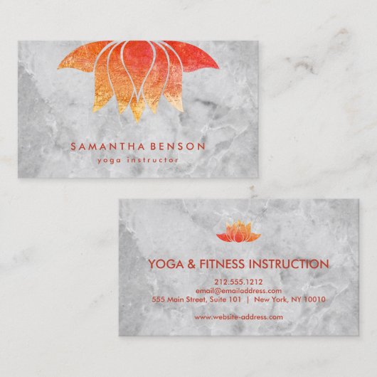Elegant Lotus Flower White Marble Yoga Instructor Visitekaartje (Voorkant / Achterkant)