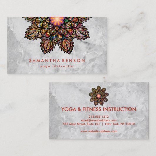Elegant Lotus Flower White Marble Yoga Instructor Visitekaartje (Voorkant / Achterkant)