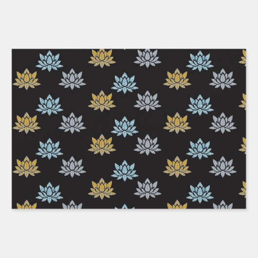 Elegant Lotus Flowers Blue Silver Gold Yoga Flat Inpakpapier Vel (Voorkant 2)