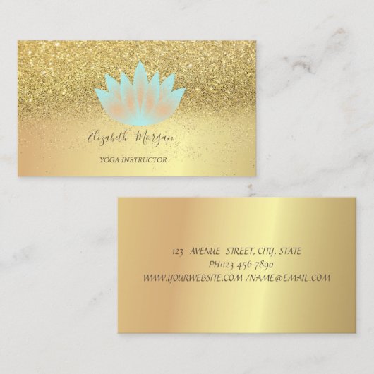 Elegant Lotus Glitter Confetti Yoga Instructor Visitekaartje (Voorkant / Achterkant)