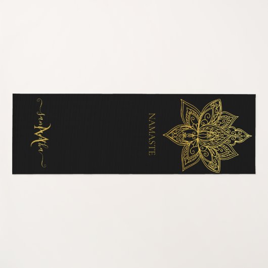 Elegant Lotus Gold Mandala Monogram Black Yogamat (Voorkant (horizontaal))
