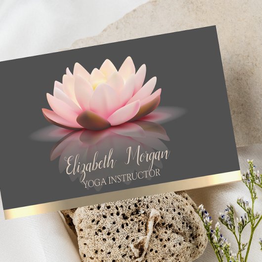 Elegant Lotus Gold Stripe Yoga Instructor Visitekaartje