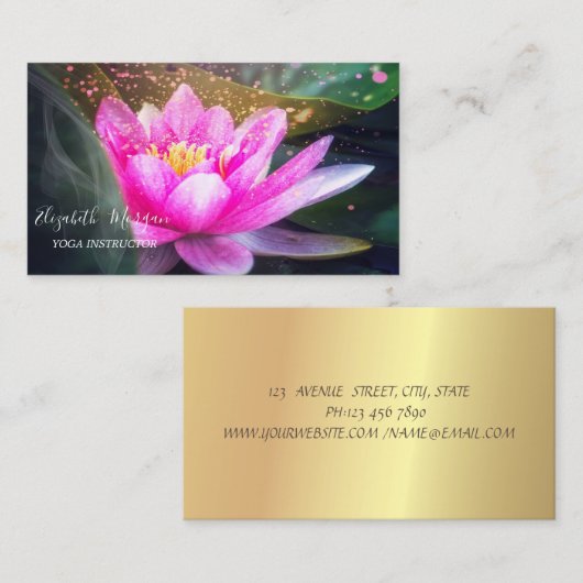 Elegant Lotus Gold Yoga Instructor Visitekaartje (Voorkant / Achterkant)