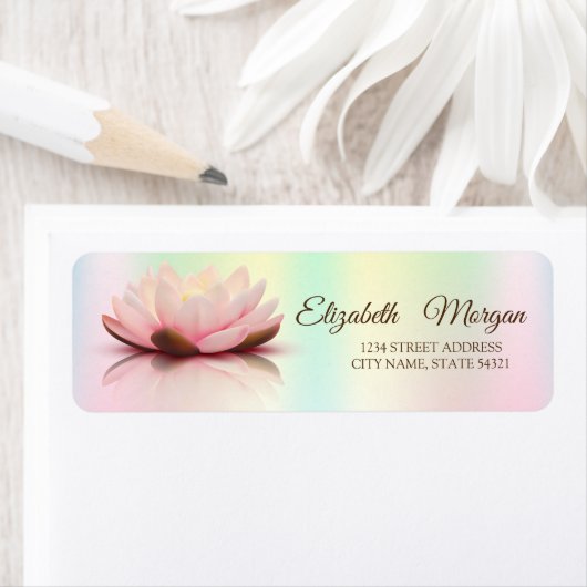 Elegant Lotus Holographic Iridescent Address Label (Insitu)