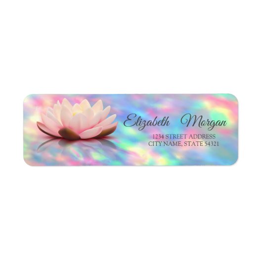 Elegant Lotus Holographic Iridescent Opal Etiket (Voorkant)