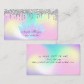 Elegant Lotus Holographic Silver Glitter-schijven Visitekaartje (Voorkant / Achterkant)