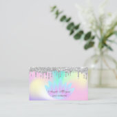 Elegant Lotus Holographic Silver Glitter-schijven Visitekaartje (Staand voorkant)