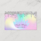 Elegant Lotus Holographic Silver Glitter-schijven Visitekaartje (Voorkant)