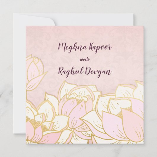 Elegant Lotus Pink Indian Damask Wedding Kaart (Voorkant)