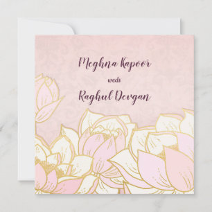 Elegant Lotus Pink Indian Damask Wedding Kaart