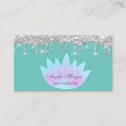 Elegant Lotus Silver Glitter bestuurt mint Green Visitekaartje (Voorkant)