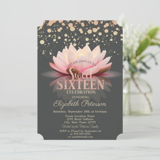 Elegant Lotus Stippen Sweet 16 Kaart (Staand voorkant)