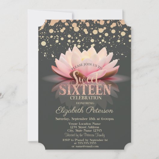 Elegant Lotus Stippen Sweet 16 Kaart (Voorkant)