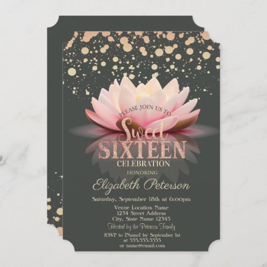 Elegant Lotus Stippen Sweet 16 Kaart (Voorkant / Achterkant)