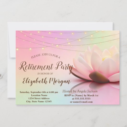 Elegant Lotus String Lights Retirement Party Kaart (Voorkant)