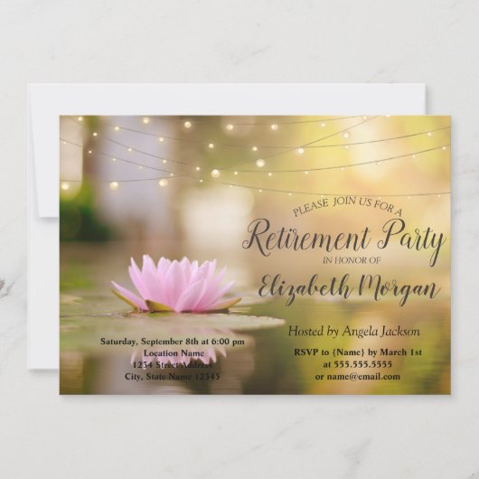 Elegant Lotus String Lights Retirement Party Kaart (Voorkant)