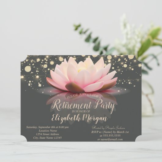 Elegant Lotus String Lights Stippen Retirement Par Kaart (Staand voorkant)