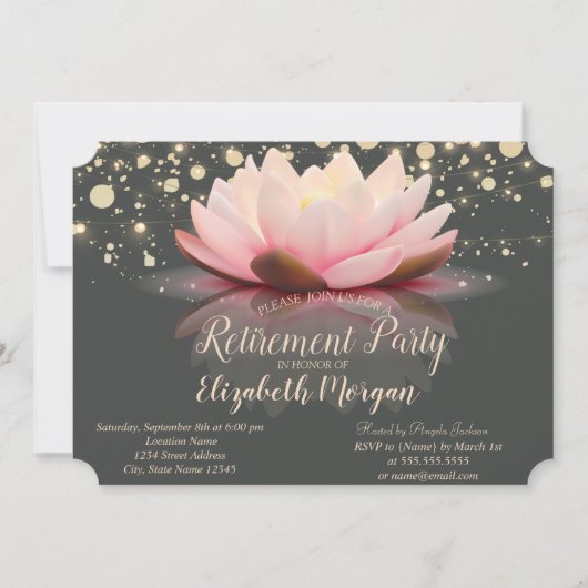 Elegant Lotus String Lights Stippen Retirement Par Kaart (Voorkant)