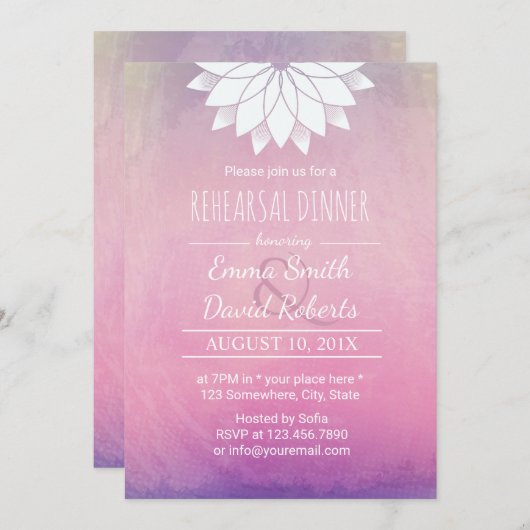Elegant Lotus Waterverf Wedding Rehearsal Dinner Kaart (Voorkant / Achterkant)