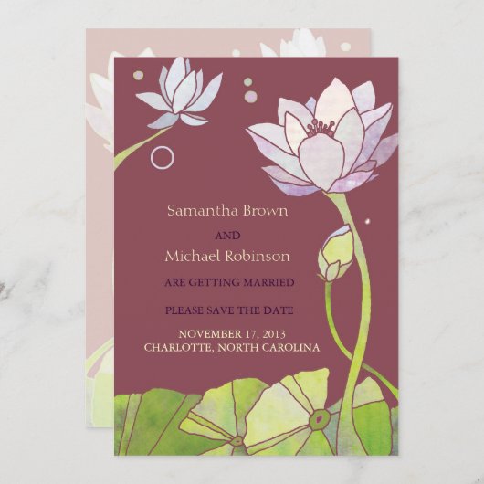 Elegant Lotus Wedding Save the Date Invitations (Voorkant / Achterkant)