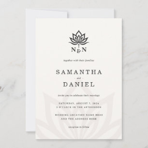 Elegant lotusbloem monogram licht neutraal ivoor kaart