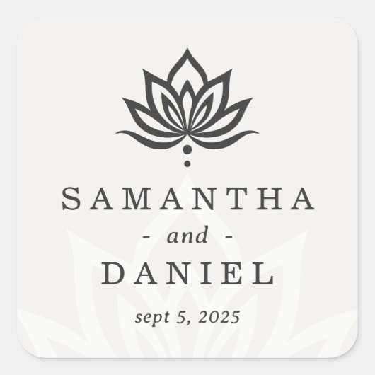 Elegant lotusbloem monogram licht neutraal ivoor vierkante sticker (Voorkant)