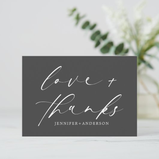 Elegant Love and Bedankt Script Black White Weddin (Staand voorkant)