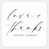 Elegant Love and Bedankt Script Black White Weddin Vierkante Sticker (Voorkant)