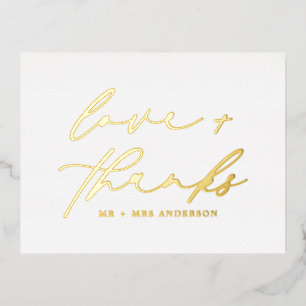 Elegant Love and Bedankt Script Weddenschap White  Folie Feestdagen Briefkaart