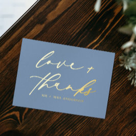 Elegant Love and Bedankt Script Wedding Dusty Blue Folie Feestdagen Briefkaart