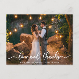 Elegant Love and Bedankt Script Wedding Photo Briefkaart