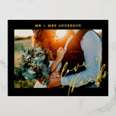 Elegant Love and Bedankt Script Wedding Photo Folie Feestdagen Briefkaart (Voorkant)