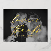 Elegant Love and Bedankt Script Wedding Photo Folie Feestdagen Briefkaart (Voorkant)