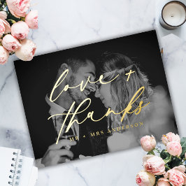 Elegant Love and Bedankt Script Wedding Photo Folie Feestdagen Briefkaart