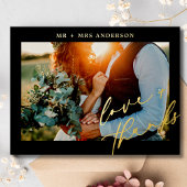 Elegant Love and Bedankt Script Wedding Photo Folie Feestdagen Briefkaart