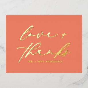 Elegant Love and Bedankt Script Wedding Terracotta Folie Feestdagen Briefkaart