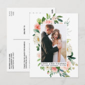 Elegant Love and Bedankt Waterverf Pink Floral Briefkaart (Voorkant / Achterkant)