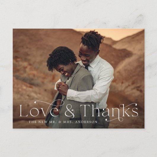 Elegant Love and Bedankt Wedding Photo Hartelijk d Briefkaart (Voorkant)