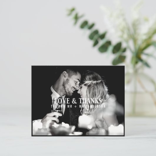 Elegant Love and Bedankt Wedding Photo Hartelijk d Briefkaart (Staand voorkant)