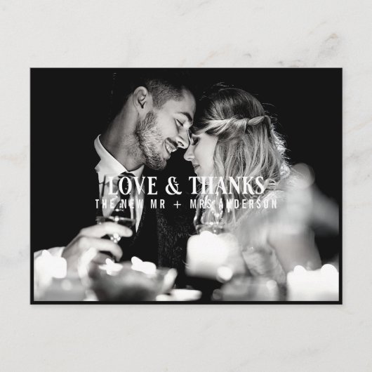 Elegant Love and Bedankt Wedding Photo Hartelijk d Briefkaart (Voorkant)