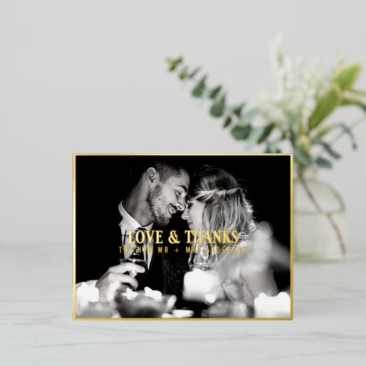 Elegant Love and Bedankt Wedding Photo Hartelijk d Folie Feestdagen Briefkaart (Staand Voorkant)
