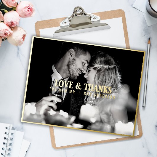 Elegant Love and Bedankt Wedding Photo Hartelijk d Folie Feestdagen Briefkaart